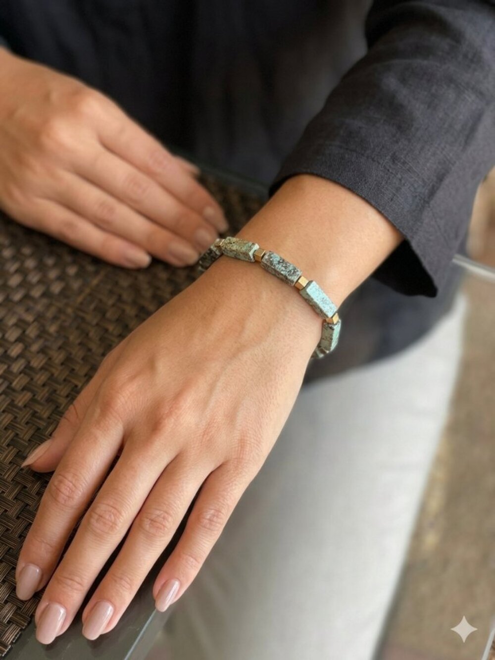 Rustic Patina Rectangle Beaded Unisex Stretch Bracelet - Boho Chic
